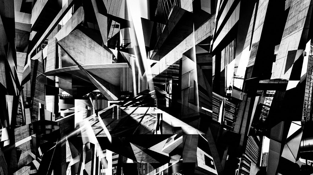 Cena urbana abstrata em P&B de alto contraste